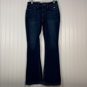 Harley Davidson Jeans Women 28 Blu Mid Rise Curvy Boot Cut Embellishment Zip Fly